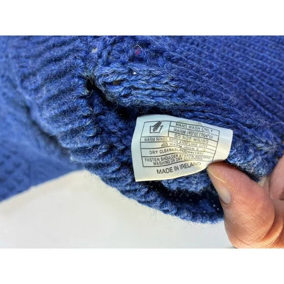 Vintage Quill's Woolen Market Blue Fisherman Sweater Men's XL Wool Cable Knit